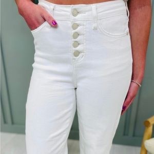 Judy Blue REG Cream Of The Crop Wide Leg Jeans.  Button fly and raw hem